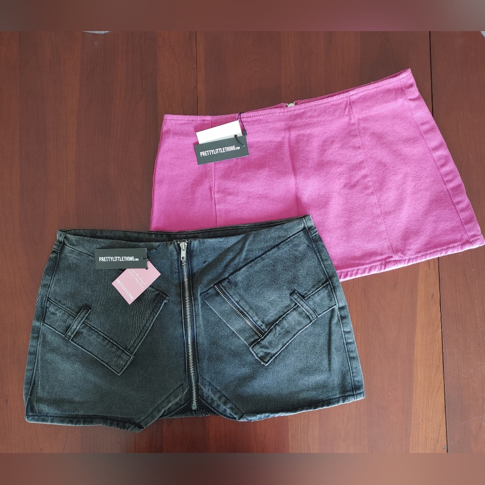 PrettyLittleThing Pink and Black Mini Skirts Duo US 8 (131)